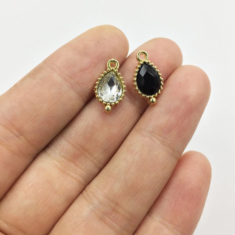 10pcs Oval Glass Beads Zinc Alloy Charms Pendant Jewelry DIY 2 Colors