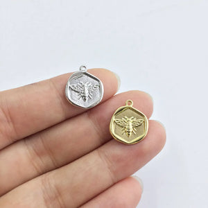 20pcs 13mm Coin with Bee Print Zinc Alloy DIY Jewelry 2 Colors