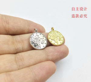 20pcs 15mm Symbol Print Coin Charms Pendant Jewelry DIY Necklace