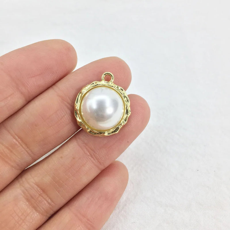 6pcs 15mm Plastic Pearl Coin Zinc Alloy Jewelry DIY
