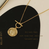 Minimalist Necklace w/16K Brass Figure Head Jewelry for Women