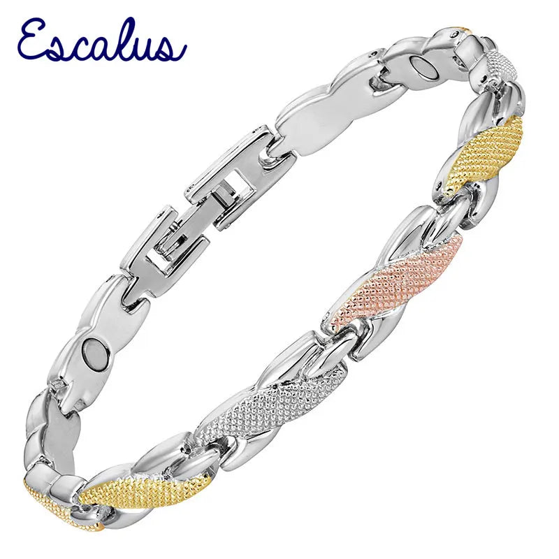 Classic Slim Magnetic Bracelet Women 3-Tone Rose Silver Jewelry