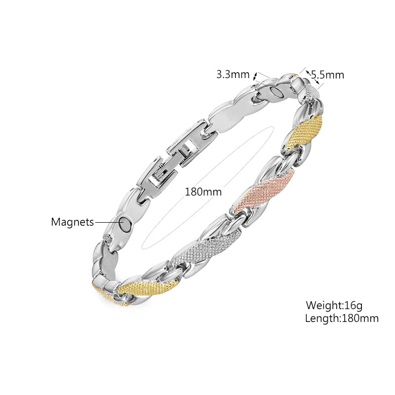 Classic Slim Magnetic Bracelet Women 3-Tone Rose Silver Jewelry