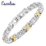 2-Tone 24pcs Crystals Magnetic Women Bracelet Wristband Bio Bangle