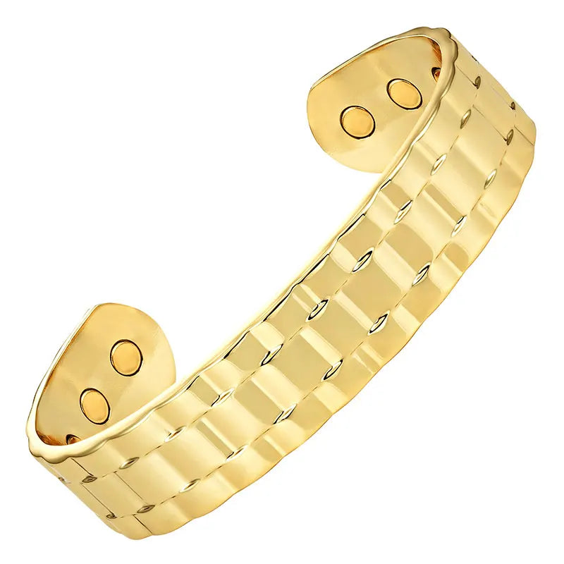 Men Golden Magnetic Copper Bracelet Stylish Healing Bangle