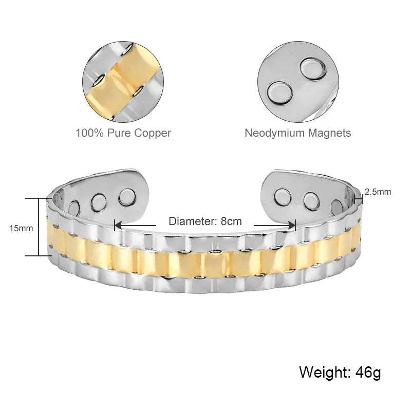 Men's Magnetic Copper Bracelet 2-Tone Vintage Healing Bangle Wristband