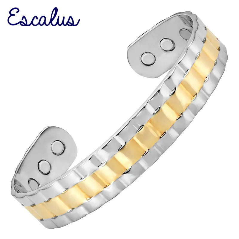 Men's Magnetic Copper Bracelet 2-Tone Vintage Healing Bangle Wristband