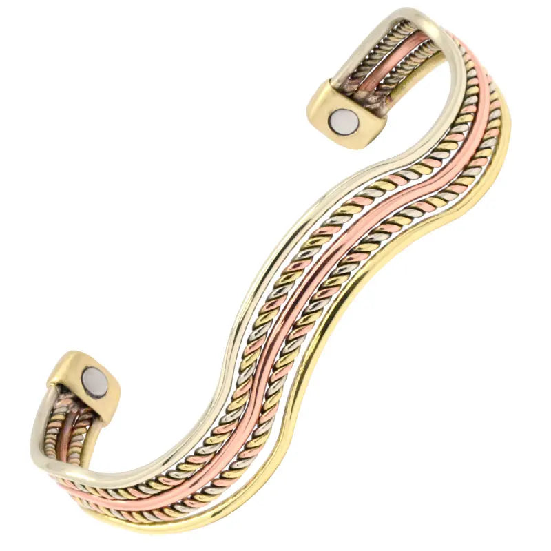 Copper Bangle Magnetic Wave Shape Healing 3-Tone Bio Jewelry Bracelet