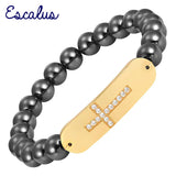 Religious Magnetic Stainless Steel Bangle with Crystals Charm Bracelet
