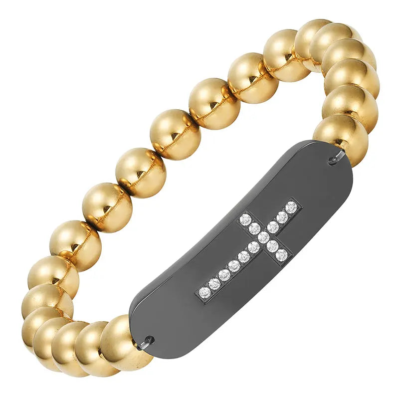 Religious Magnetic Stainless Steel Bangle with Crystals Charm Bracelet