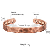 Unisex Hammered Copper Magnetic Bangle Bio Classic Round Health Healing