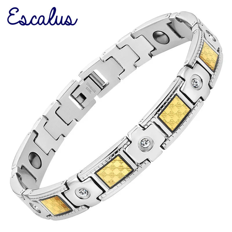 Unisex Magnetic Bracelet Stainless Steel Silver Crystals Foil Jewelry