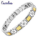 Unisex Magnetic Bracelet Stainless Steel Silver Crystals Foil Jewelry