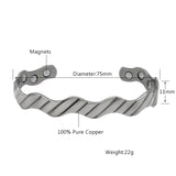 Magnetic Wave Pattern Bangle Antique Silver Bio Pure Copper Bracelet