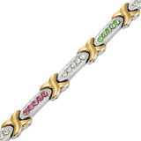 Women 2-Tone Magnetic Stainless Steel Bracelet 40pcs Crystals Bangle