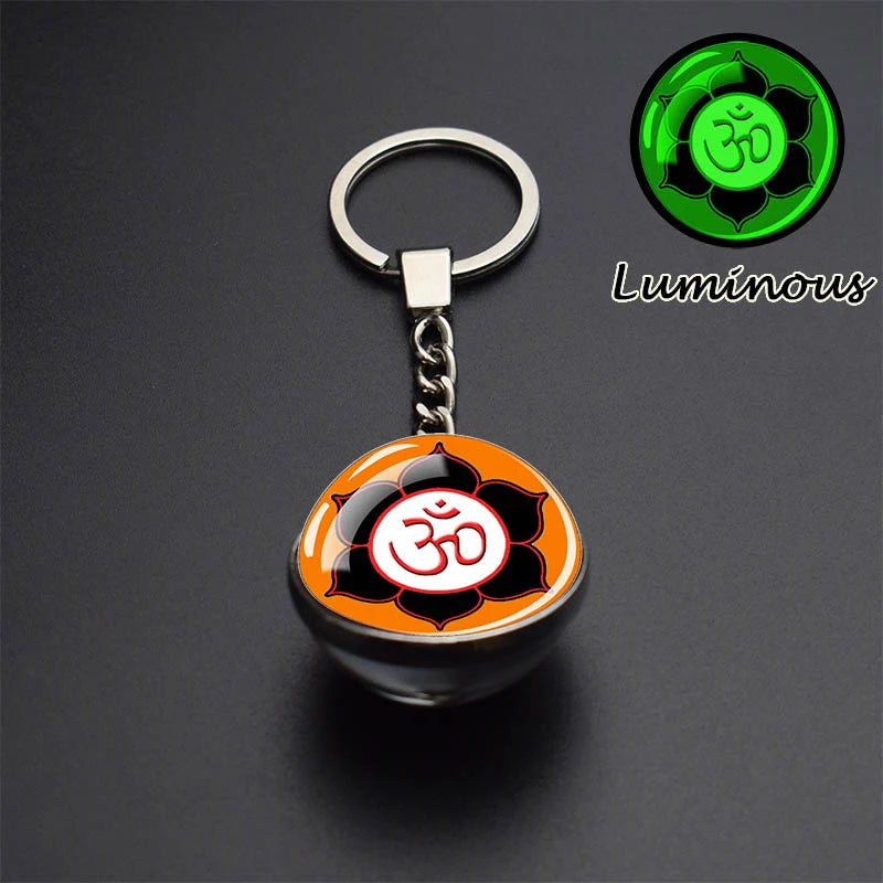 Esspoc 35mm Glass Ball Keychain Glowing Om Flower