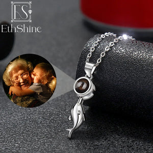 EthShine 925 Silver Photo Projection Necklace Whales Pendant Jewelry