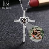 EthShine 925 Silver Cross Projection Necklace for Christmas Gift