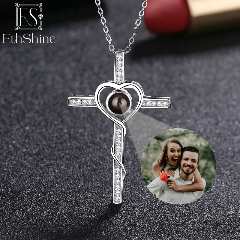EthShine 925 Silver Cross Projection Necklace for Christmas Gift