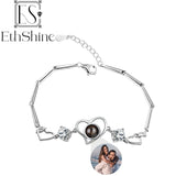 925 Silver Photo Bracelet Heart Pendant for Women Mother's Gift