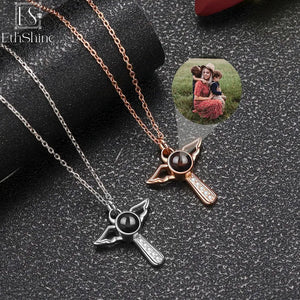 925 Silver Angels Photo Projection Necklace Personalized Pendant Jewelry