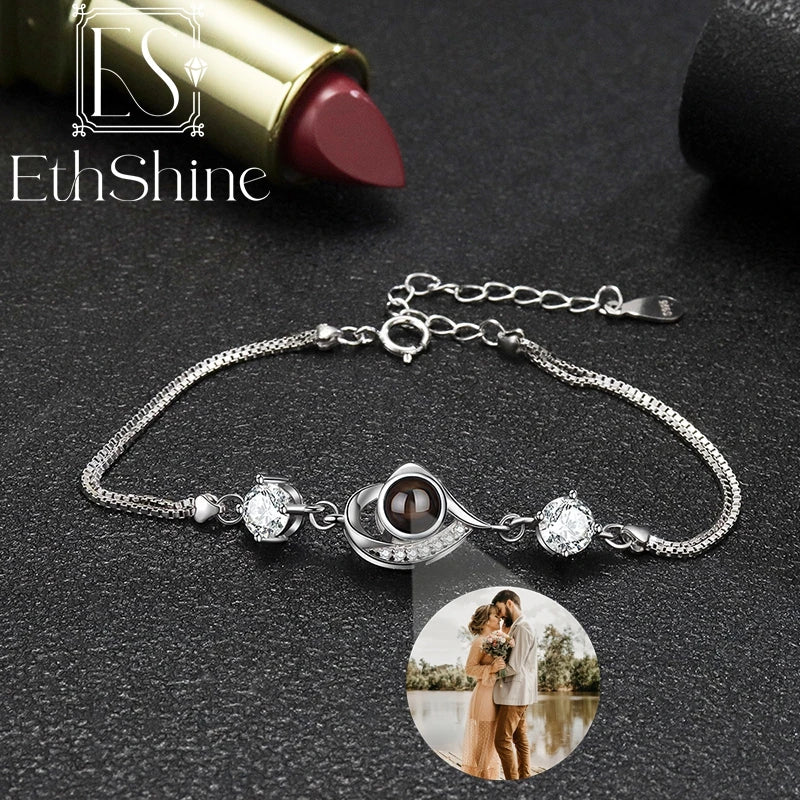 EthShine 925 Silver Projection Bracelet Adjustable Heart Photo Bracelet