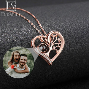 925 Silver Necklace Custom Projection Picture Heart Pendant Jewelry