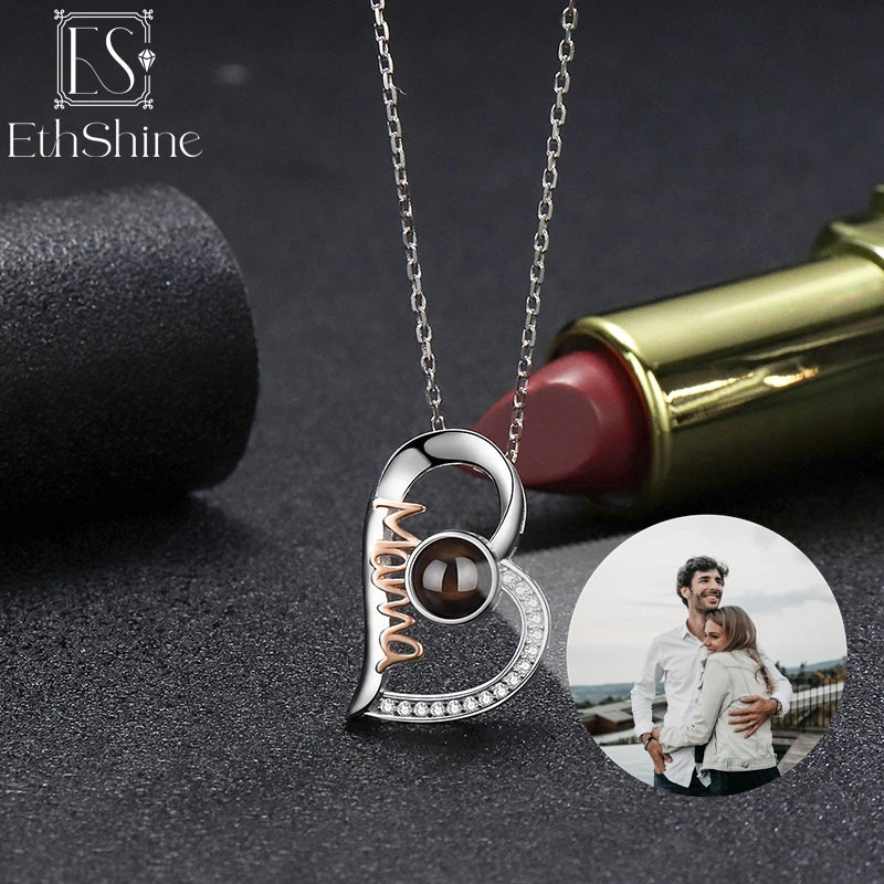 EthShine 925 Silver Heart Photo Projection Necklace Personalized Gift