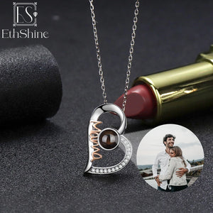 EthShine 925 Silver Heart Photo Projection Necklace Personalized Gift