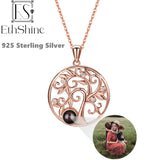 EthShine Sterling Silver Photo Necklace Tree Projection Round Necklace