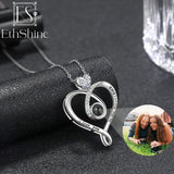925 Silver Custom Photo Projection Necklace Love Heart Pendant