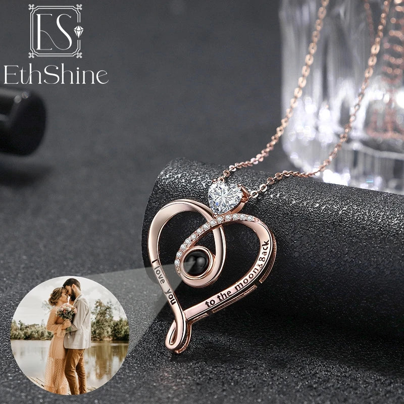 925 Silver Custom Photo Projection Necklace Love Heart Pendant