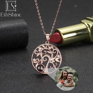 925 Silver Tree Photo Necklace Projection Lover Family Gift Women