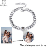 Personalized Circle Pendant Photo Bracelet for Couples