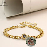 Personalized Circle Pendant Photo Bracelet for Couples