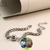 Personalized Circle Pendant Photo Bracelet for Couples