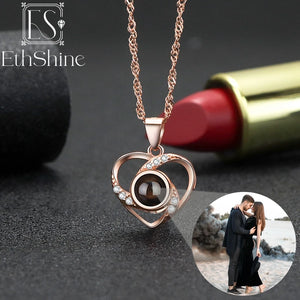 EthShine Heart Photo Necklace 100 Languages I Love You Sterling Silver Pendant