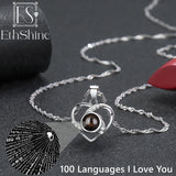 EthShine Heart Photo Necklace 100 Languages I Love You Sterling Silver Pendant