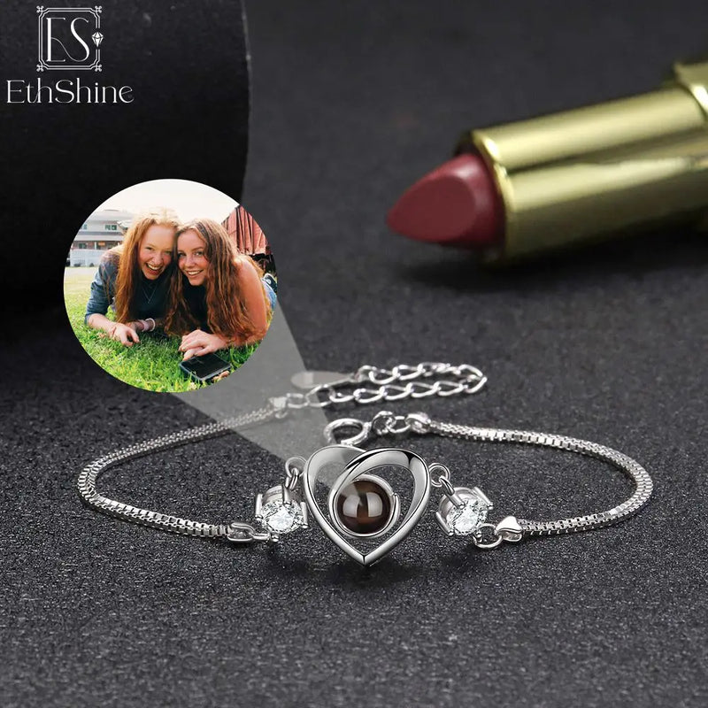 EthShine 925 Silver Photo Heart Bracelet Personalized Gift for Women