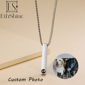 Personalized Photo Necklace for Men Custom 3D Bar Projection Necklace for Him