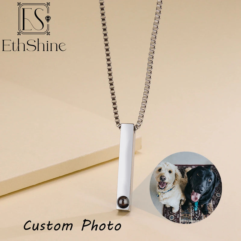 Personalized Photo Necklace for Men Custom 3D Bar Projection Necklace for Him