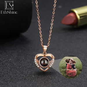 Personalized Heart Picture Necklace 925 Sterling Silver Projection Pendant