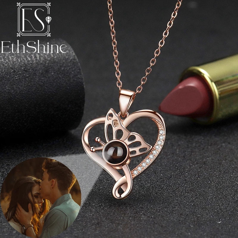 925 Silver Photo Projection Necklace Heart Pendant Jewelry
