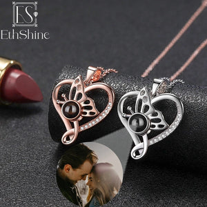 925 Silver Photo Projection Necklace Heart Pendant Jewelry