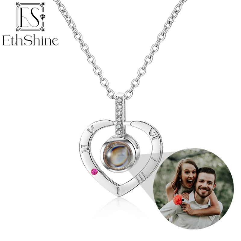 EthShine Picture Necklace 925 Silver Heart Projection Pendant