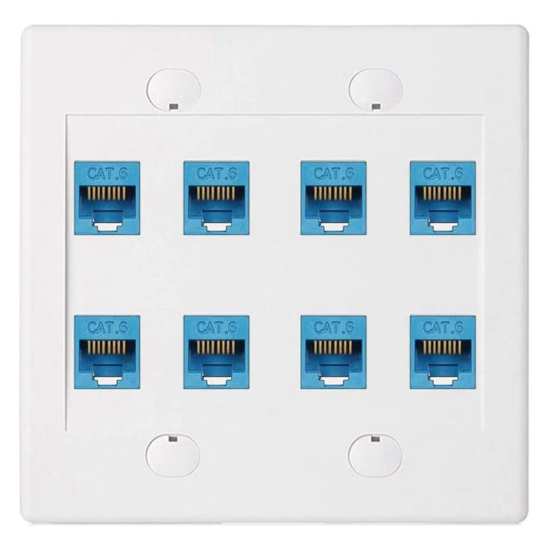 Ethernet Wall Plate 8 Port Double Cat6 RJ45 Network Faceplate