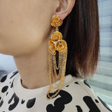 Ethiopia Dubai 24k Long Earrings For Women African Party Wedding Gift