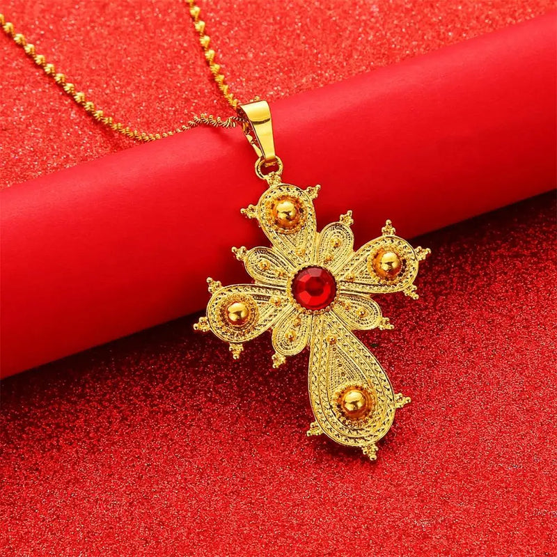 Ethiopian Big Cross Pendant Necklace for Women - Africa Ethnic Jewelry