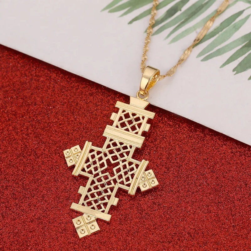 Ethiopian Big Cross Pendant Necklaces for Women Men