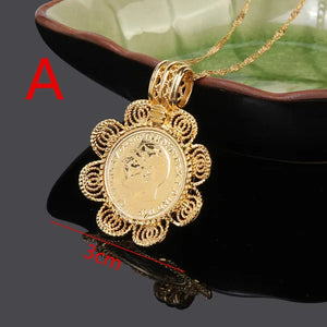 Ethiopian Coin Cross Pendant Necklace 22k African Eritrea Habesha Wedding Jewelr